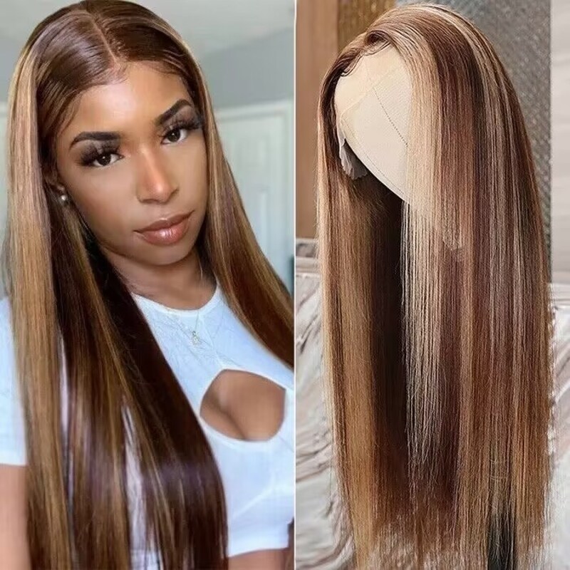Nadula Flash Deal Straight Brown Hair With Honey Blonde Highlights 13x5x0.75 Lace Part Wig Straight Human Hair