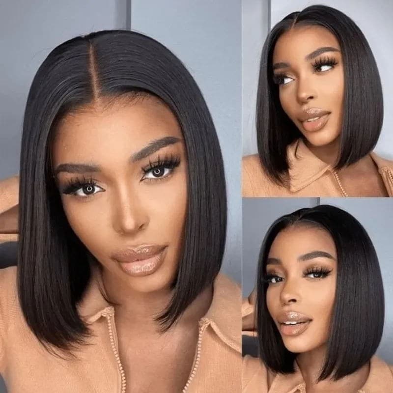 Nadula 10 Inch Straight Short Bob Wig Lace Frontal Wig Pre Plucked 100% Human Hair Super Soft