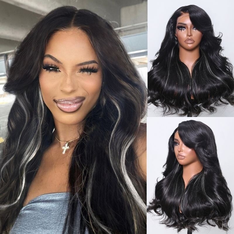 Nadula Clearance Sale Black With Blonde Peekaboo Loose Body Wave Highlights 13x4 Lace Front Wig 
