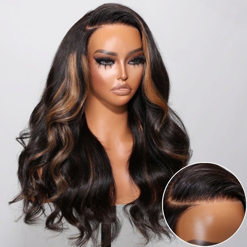 Nadula Brown With Blonde Peekaboo Loose Wave Highlights 13x4 Lace Front Wig With Pre Plucked