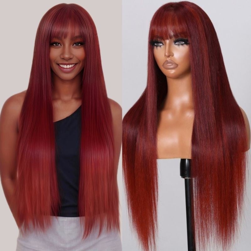 Nadula 6x4.5 Wear Go Pre Cut Lace Cherry Red Straight Wigs With Bang