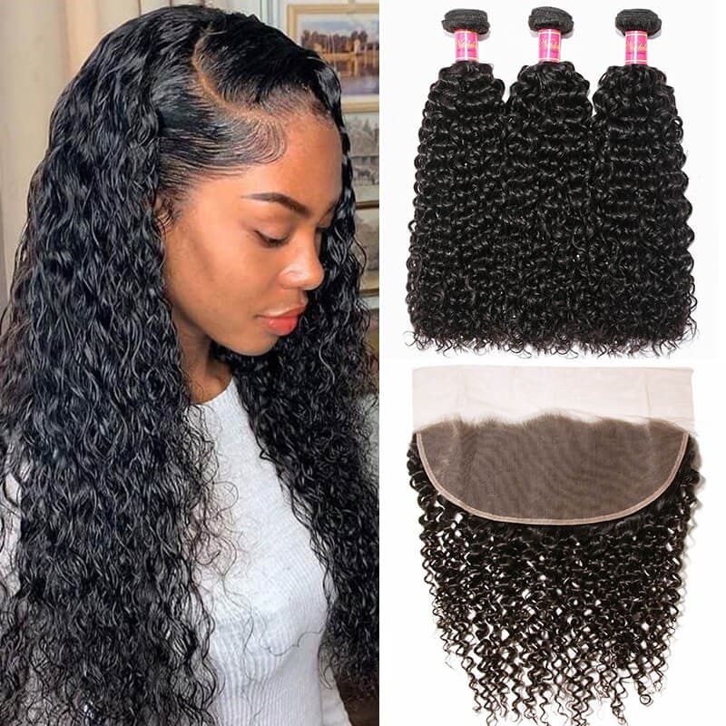 Nadula Curly Hair Weave 3 Bundles With 13x4 Lace Frontal Closure