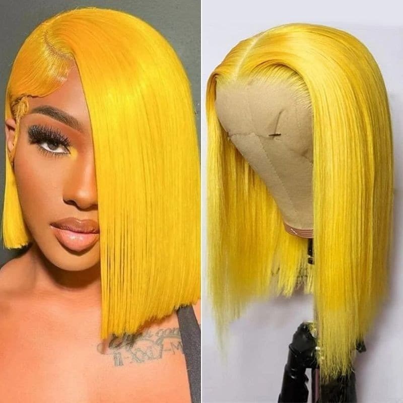 [All=$99] Nadula Lemon Yellow Bob Wig 13x4 Lace Frontal Wig Pre Plucked with Natural Hairline