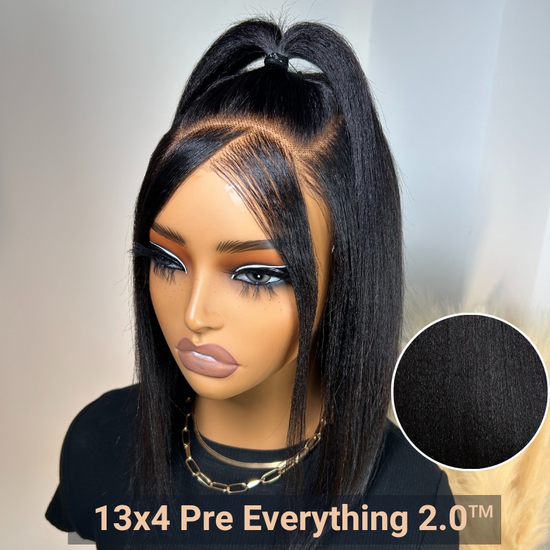 Pre everything Wig 2.0™| Nadula 13x4 Yaki Bob Real Ear to Ear Lace Front Put on and Go Wig