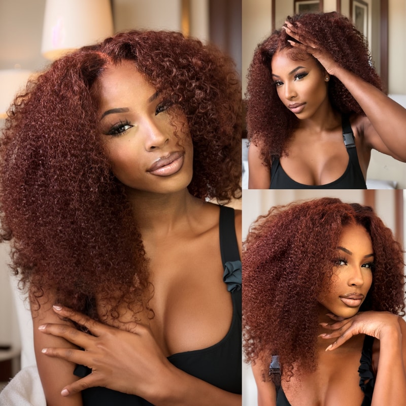 Clearance Sale | Nadula Pre-Cut Lace Wig Put on and Go Reddish Brown Color 4C Curly 6x4.5 Lace Wig With Baby Hair