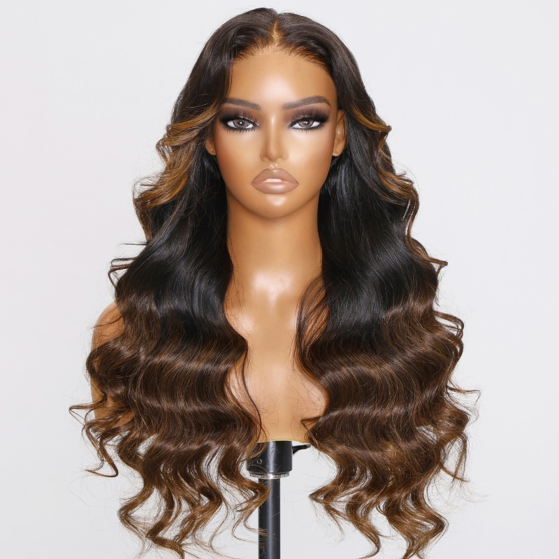Bye Bye Knots Wig 2.0™ | Nadula 7x5 Invisible Knots Loose Body Wave Black to Chestnut Brown Color Put On And Go Wig