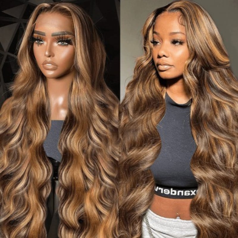 Code: Save100 | Nadula $101-$100 Sale 6x4.5 Pre-cut Lace  Honey Blonde Highlight Body Wave Put on And Go Wig