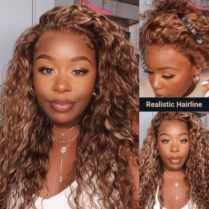 Nadula Bye Bye Knots Wig | 7x5 Pre Bleached Lace Wig Put on and Go Honey Blonde Water Wave Highlight Wig