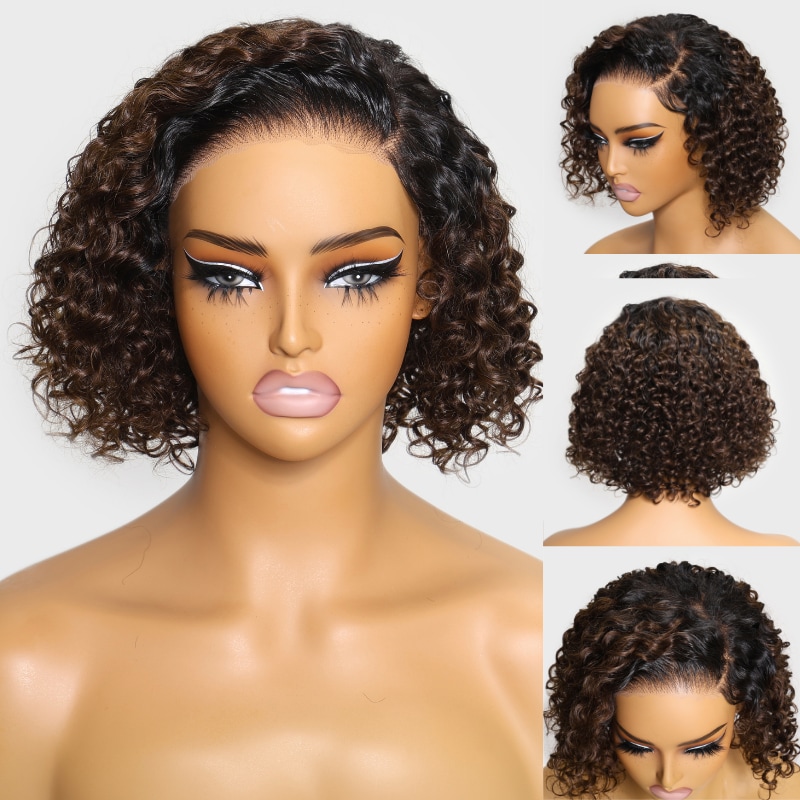Bye Bye Knots Wig 2.0™ | Nadula Short Deep Small Curly 7x5 Black to Chestnut Brown Color Put on and Go Wig