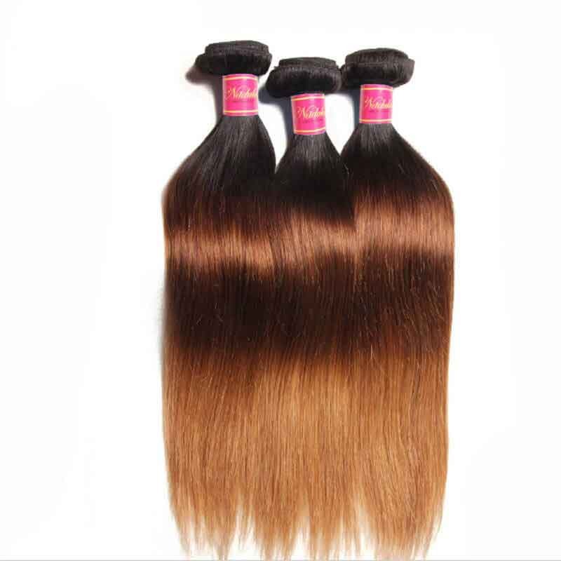 Nadula Affordable Straight Ombre Hair Weave 3 Bundles 3 Tone Color Ombre Human Hair Extensions