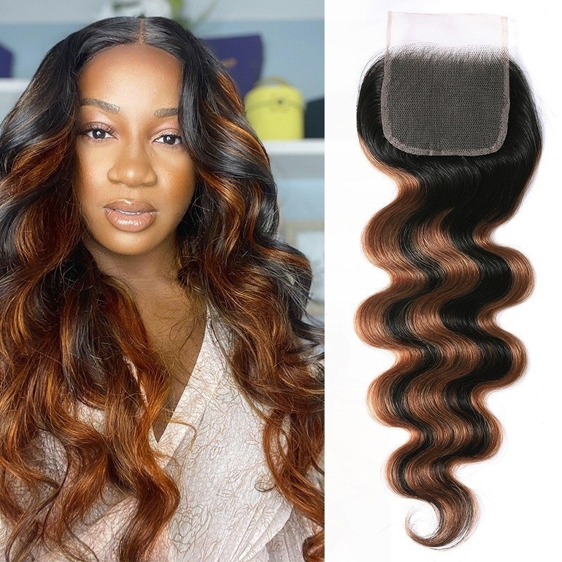 Nadula Ombre Brown Highlights Body Wave and Straight  Virgin Human Hair 4x4 Lace Closure