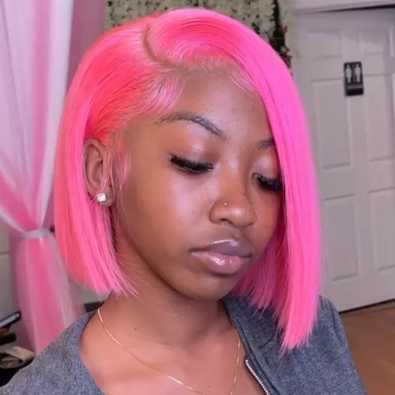 Nadula Shoulder Length Straight 13*4 Lace Front Pink Bob Wig 