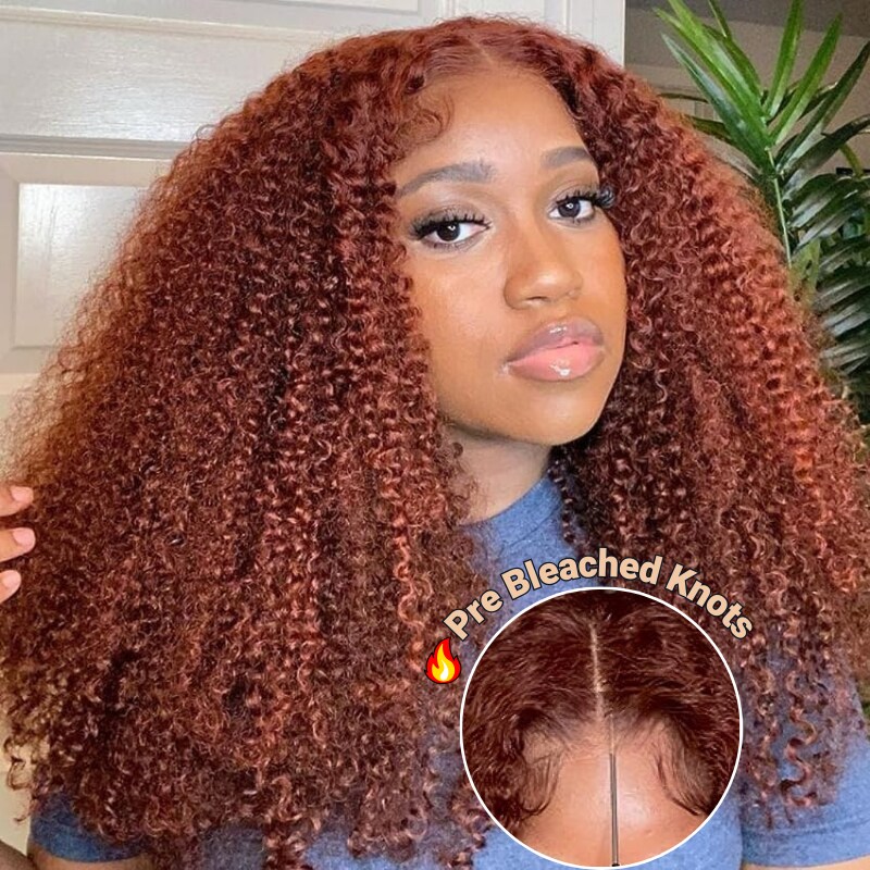 Nadula Bye Bye Knots Wig | 6x4.5 And 7x5 Invisible Knots Reddish Brown Jerry Curly Wig Natural Hairline
