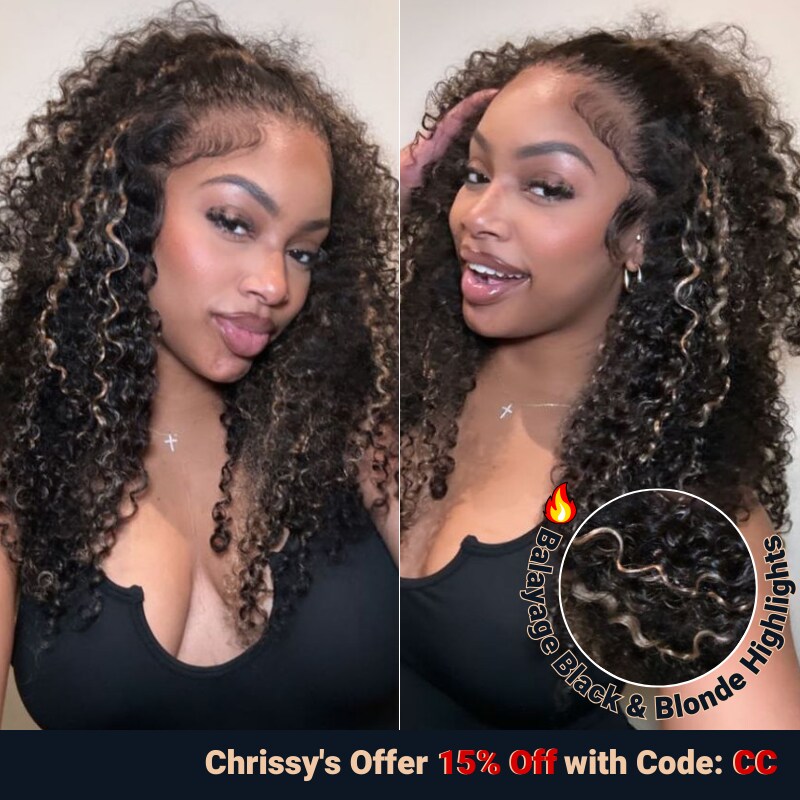 Chrissy Approved Nadula Balayage Black and blonde Highlights Lace Front 4c Curly Wig