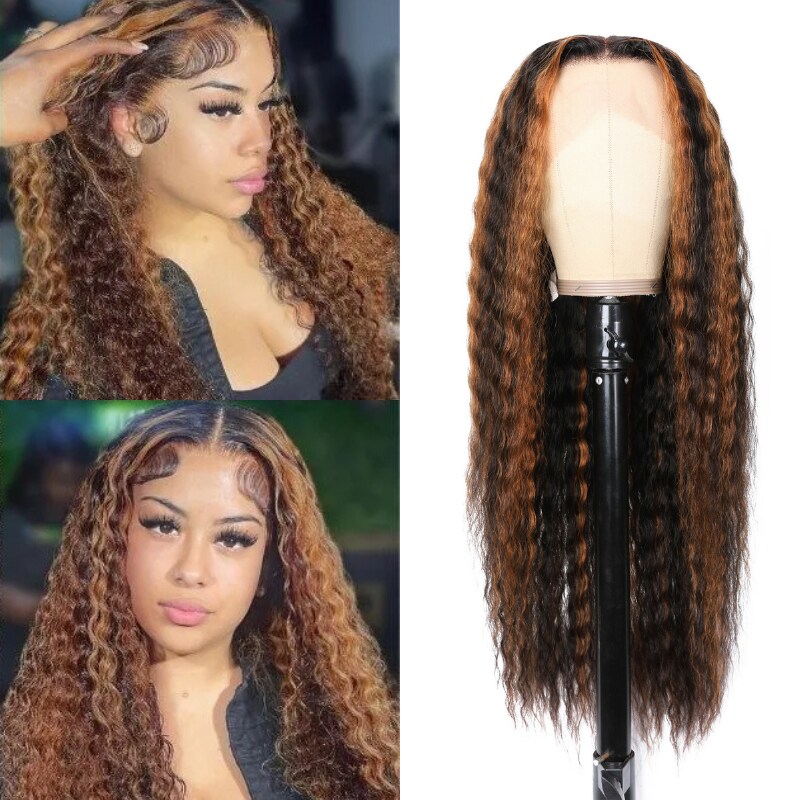 【Long Inch=$139】Nadula 24inch Beach Wave Lace Front Wig Natural Color With Brown Copper Highlights Bleached Knots