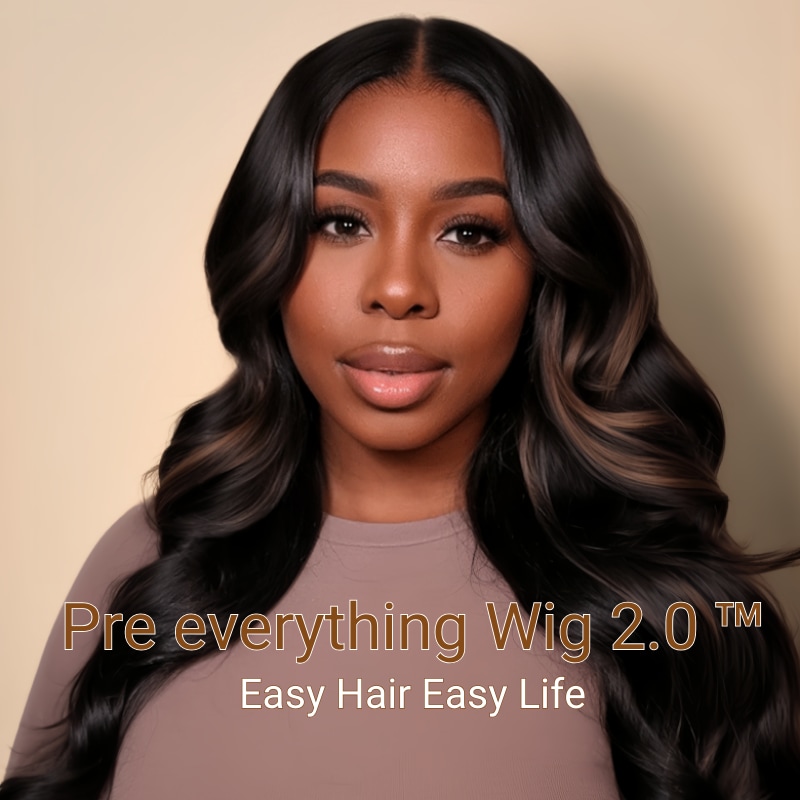 Pre Everything Wig 2.0 ™ | Nadula 13x4 Black With Blonde Highlights 3D Body Wave Glueless Lace Frontal Put on and Go Wig