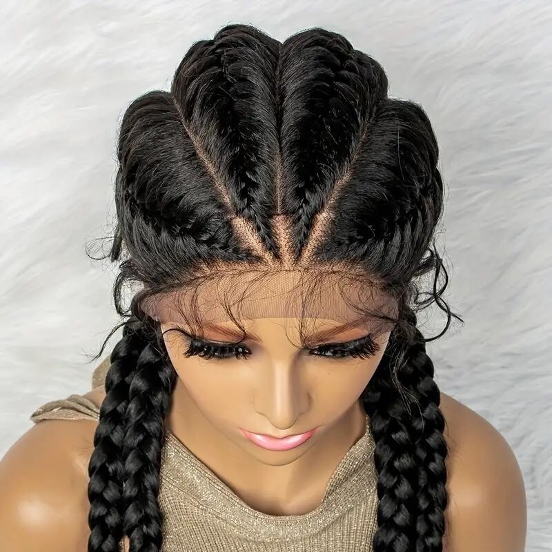 Nadula 30 Inch Long Cornrow Braided 13x1 Lace Synthetic Wig With Baby Hair
