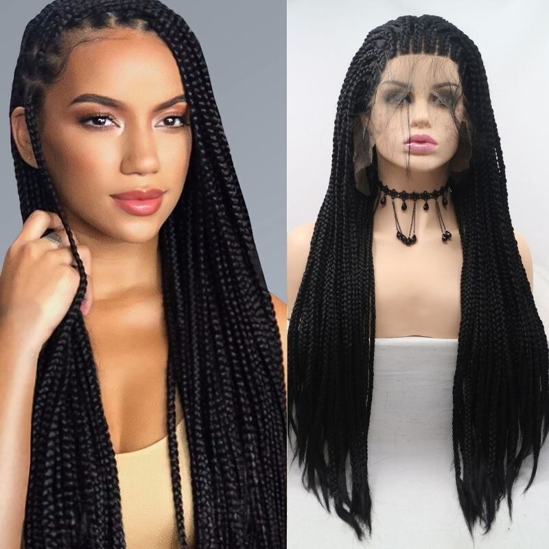 Nadula 13x3 Lace Front 24 Inch Long Cornrow Braided Synthetic Wigs Knotless
