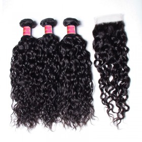 Nadula Good Quality Water Wave Virgin Hair Weave 3 Bundles With Lace Closure 100% Soft Unprocessed Virgin Human Hair