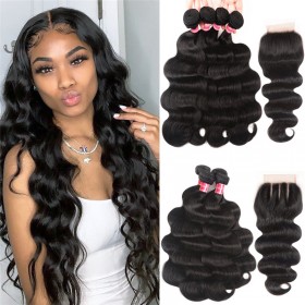 Nadula 4 Bundles Body Wave Hair Weave With 4*4 Lace Closure 100% Unprocessed Virgin Human Hair