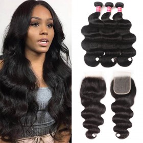 Nadula Transparent Pre Pluck Lace Closure With Body Wave Virgin Hair Weave 3 Bundles Soft Unprocessed Virgin Human Hair