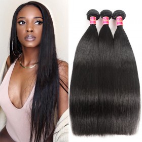 Nadula Affordable Brazilian Hair 3 Bundles Unprocessed Virgin Brazilian Straight Hair Weave Natural Black