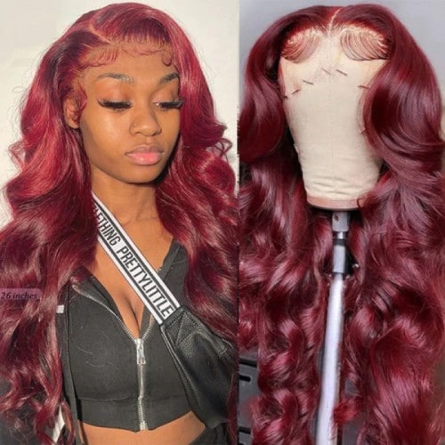 Nadula Clearance Sale Burgundy Body Wave Human Hair Wigs Pre-plucked with Baby Hair