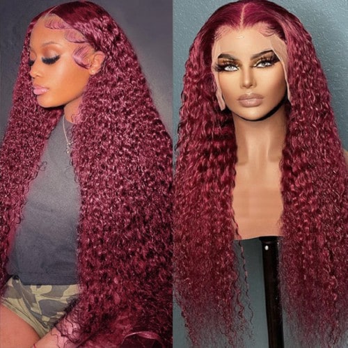 Price Dropped | Nadula Jerry Curly 99J Burgundy Lace Front Wig With Baby Hair 