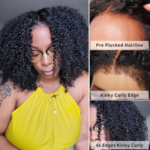 Nadula Kinky Curly Human Hair Wigs With Pre Plucked Natural Hairline 