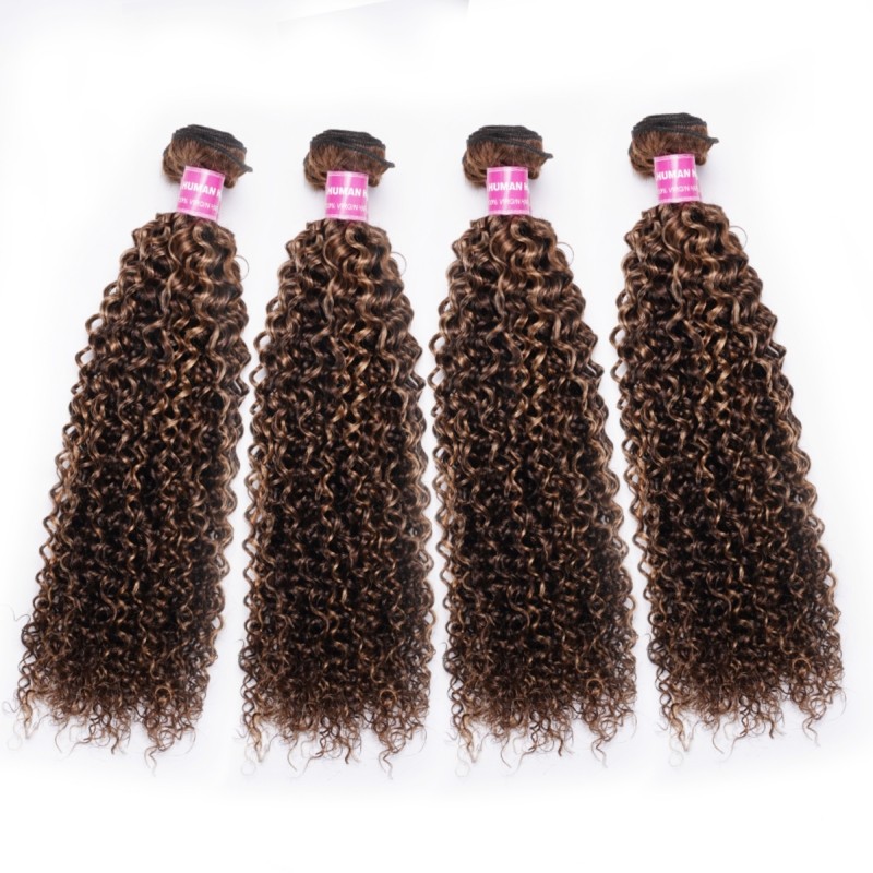 Nadula Wholesale Curly Virgin Hair 10 Bundles Deal Reddish Brown/ Blonde Highlight Color