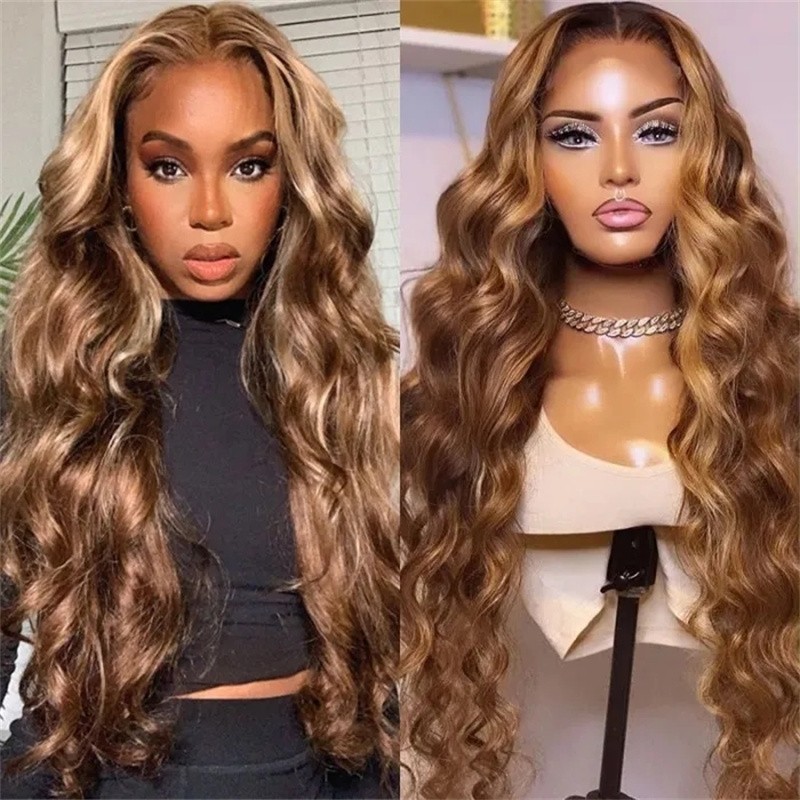 Nadula Honey Blonde Highlight 13x4 Lace Front Wigs 100% Virgin Human Hair Body Wave Wigs