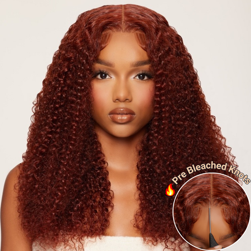 Nadula Pre-Cut Lace Wig Wear and Go Reddish Brown Color Jerry Curly 6x4.5 Lace Wig Pre Plucked
