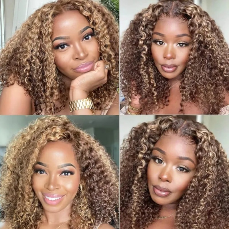 Nadula Pre-Cut Lace Wig Wear and Go Honey Blonde Jerry Curly Highlight Affordable Wigs 150% Density 