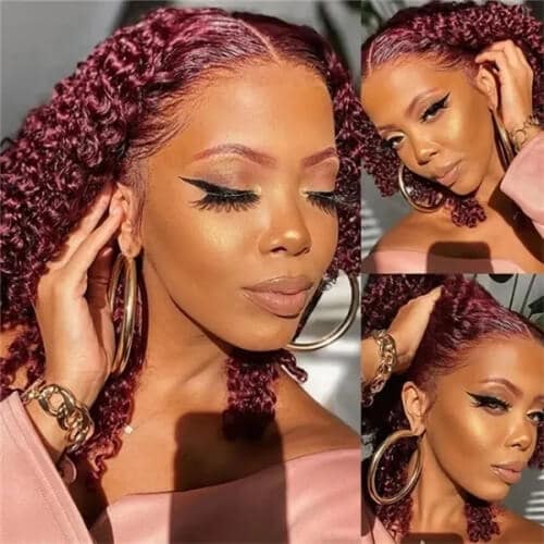 Curly 4x0.75 T Part Burgundy Human Hair Lace Wigs
