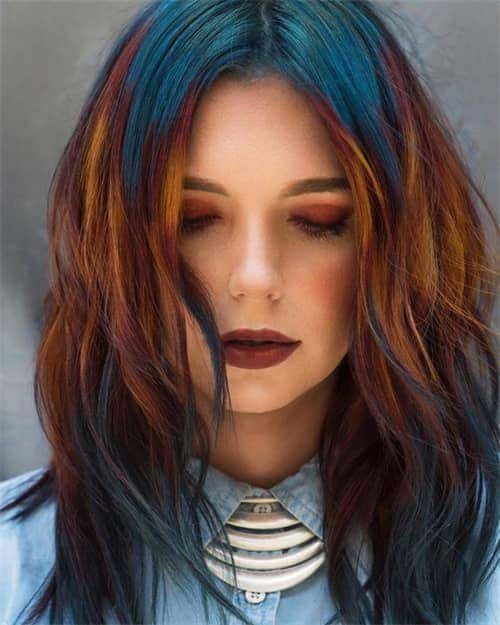 blue and brown ombre hair