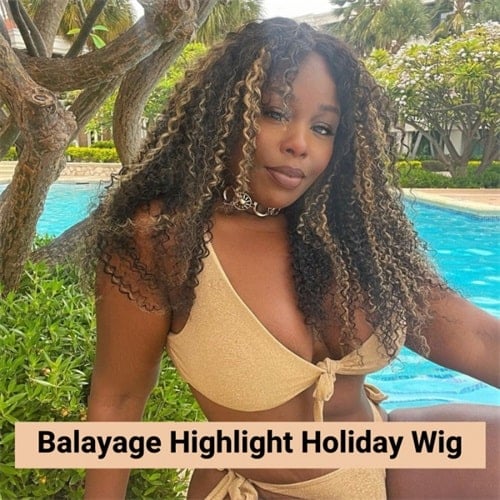 Effortless Balayage highlight jerry curly holiday wig reviews