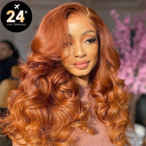 orange ginger body wave lace front wig