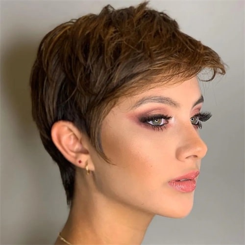 Side swept bangs with a pixie bob