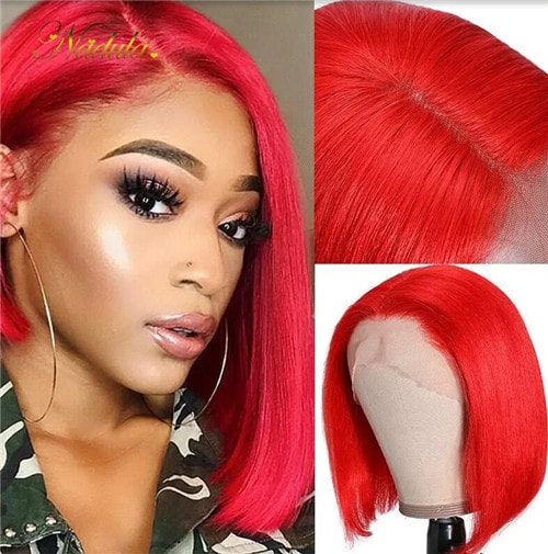Red bob lace front wig