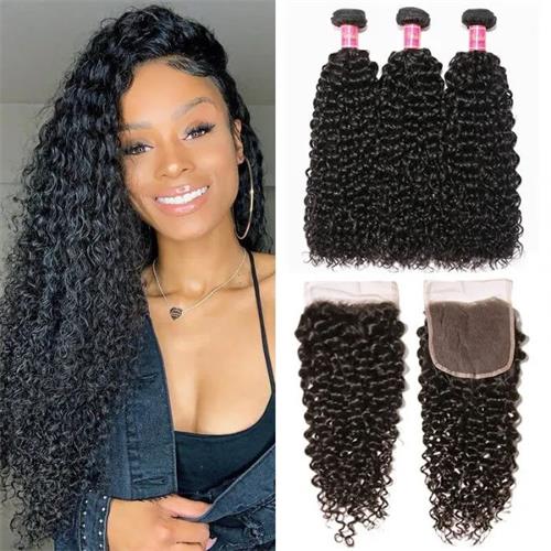 curly hair weave bundles with closure