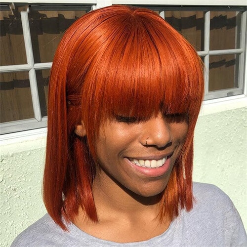 orange bob wig with straight bangs