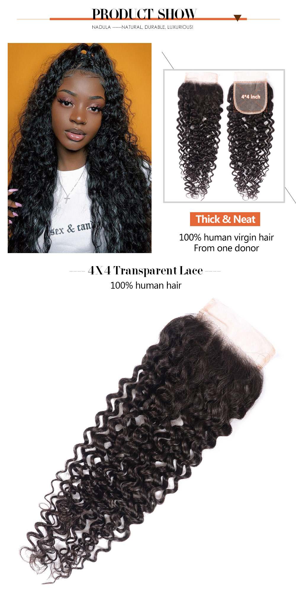 4X4 Transparent Lace Closure Jerry Curly Hair Human Hair