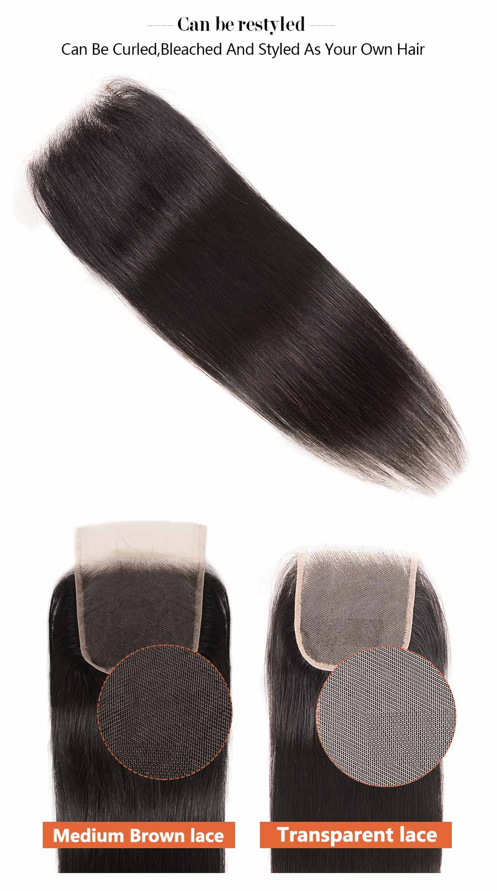 Transparent Lace Closure With Straight Virgin Hair Weave