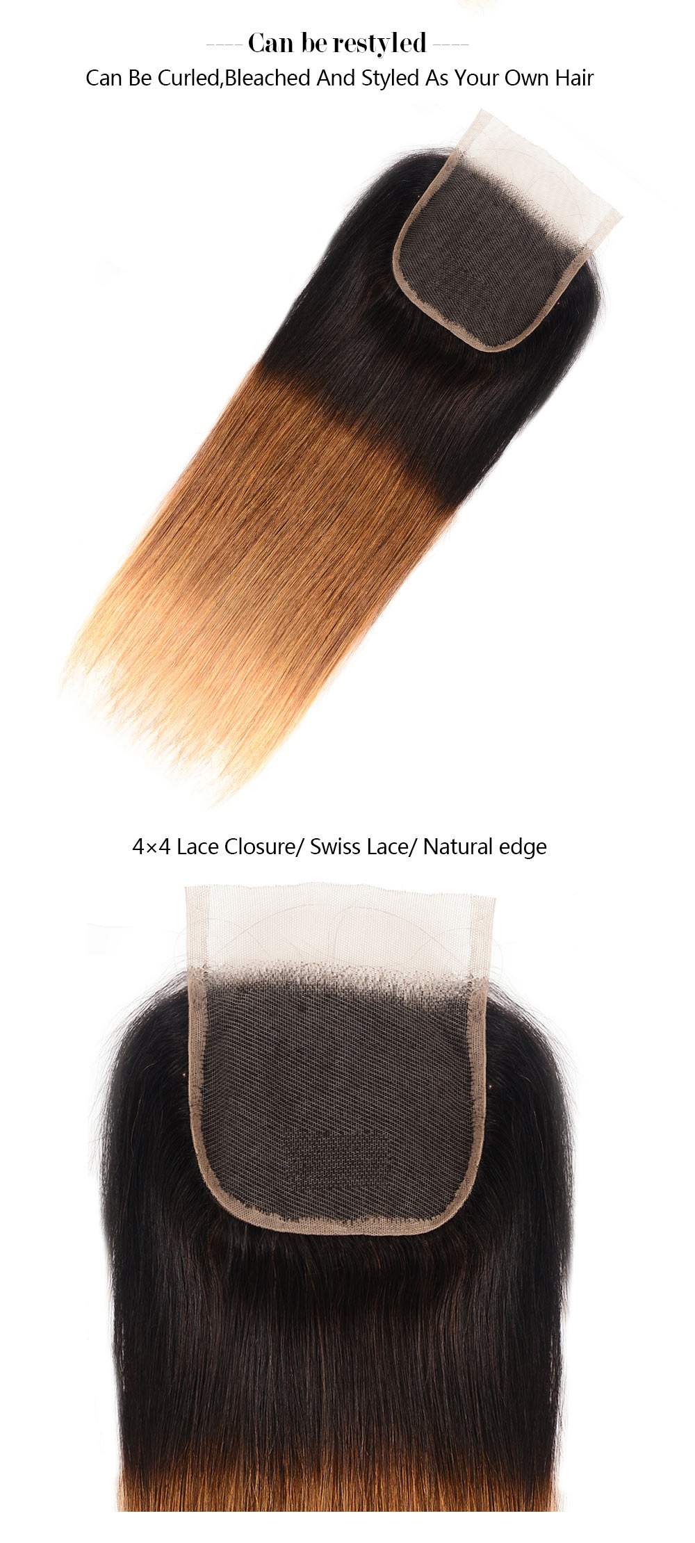 Ombre Free Part Lace Closure Straight 100% Virgin Human Hair
