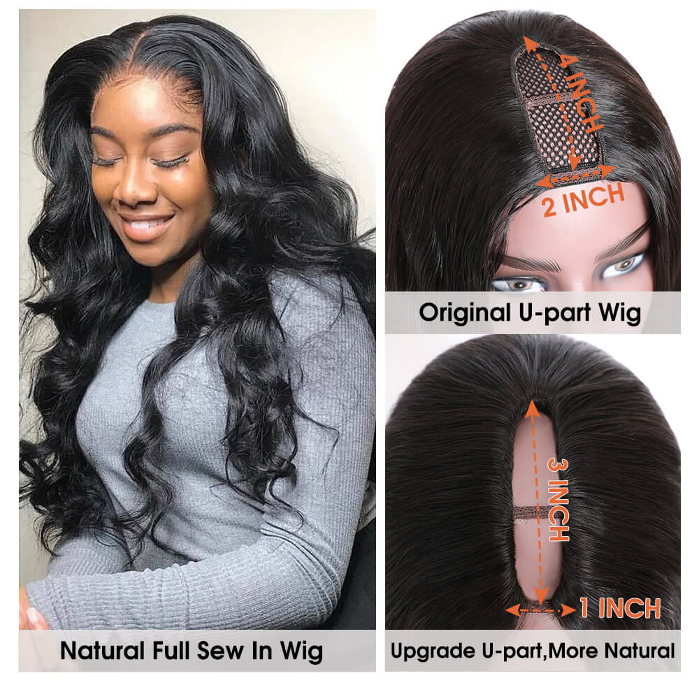 Nadula U Part Wig Body Wave Upgrade U Part Human Hair Wigs 150% Density Natural Looking Hairline