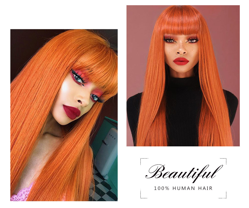 #33 Colored Wig Straight Wig With Bang Dark Auburn Wig Capless Long Wig