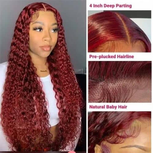 Burgundy Curly Wig Pre Plucked 4x0.75 T Part Wig