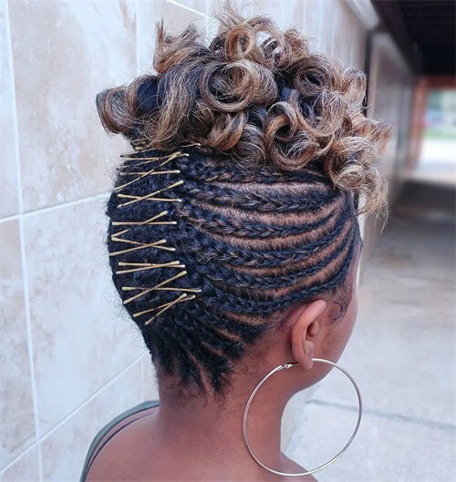 Cornrow Braids with Curly Top