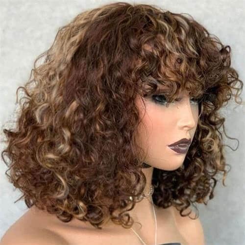 short curly brown wig
