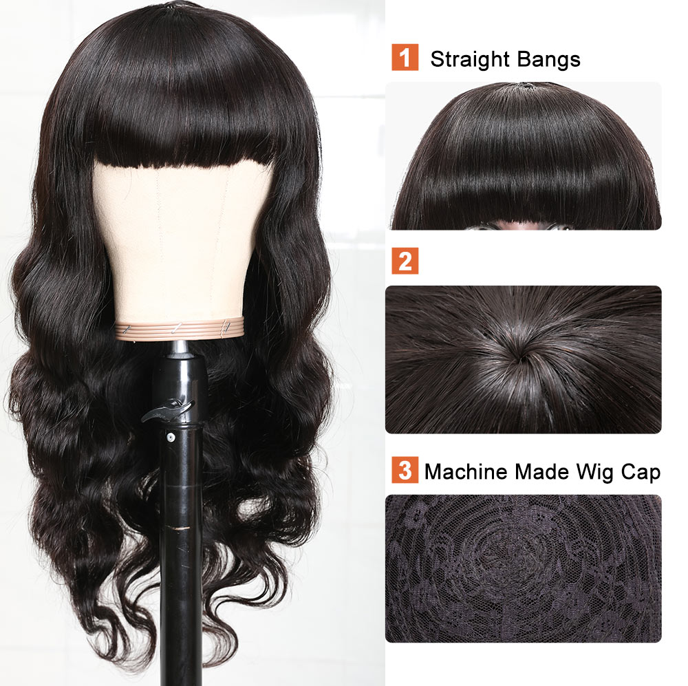 Nadula 100 Hgh Quality Virgin Human Hair Capless Wigs Body Wave Hair With Bangs Capless Wig 